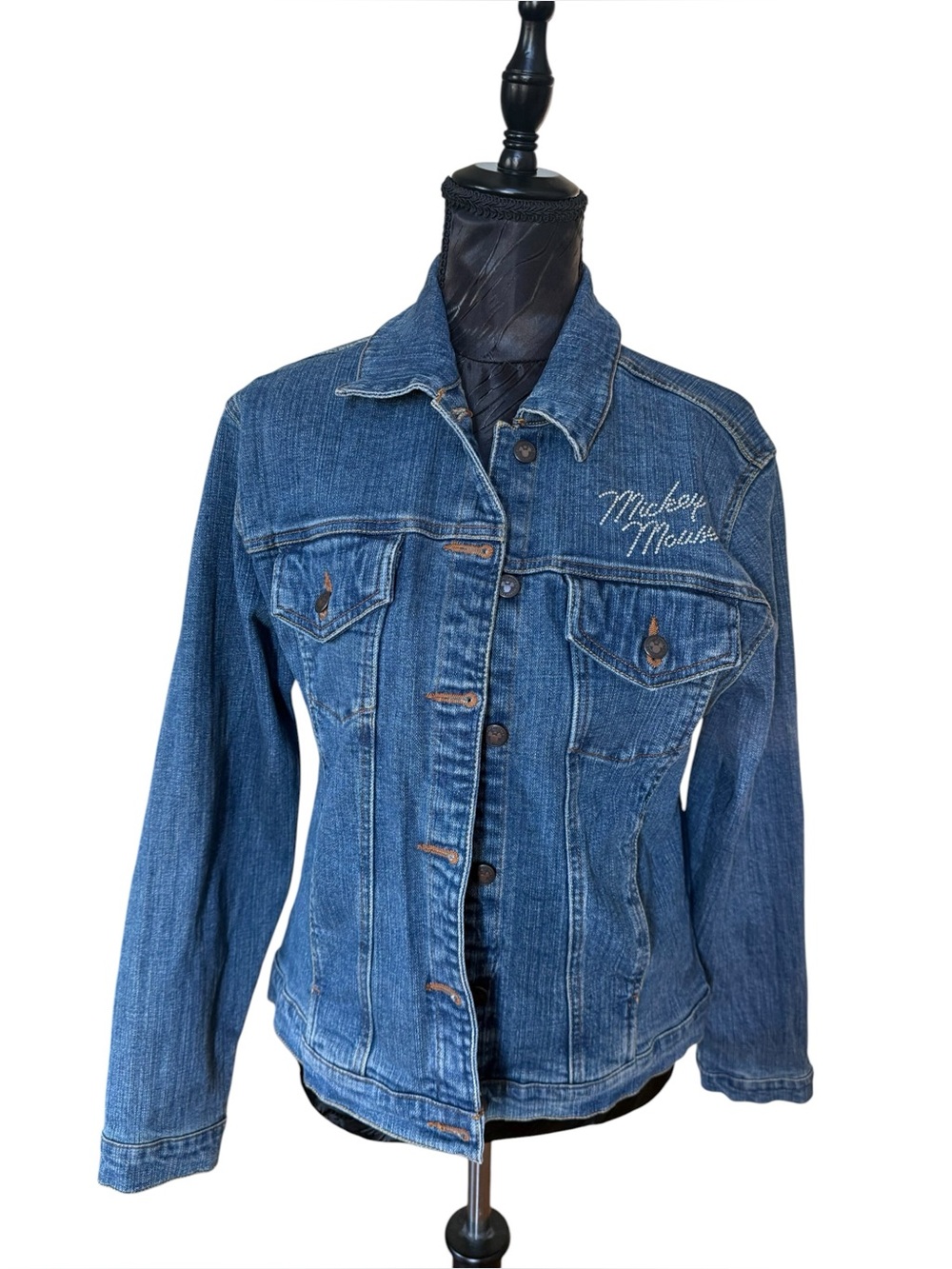 Disney Store Mickey Mouse Rhinestone Denim Jean Jacket Women’s Medium Y2K